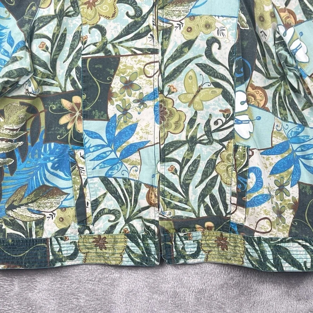 CJ Banks Full Zip Jacket Women's 2X‎ Blue Green Colorful Floral Festival VTG